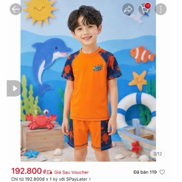 PASS Đồ bơi bé trai màu cam mua nhầm size lỡ cắt tag ko đổi đc