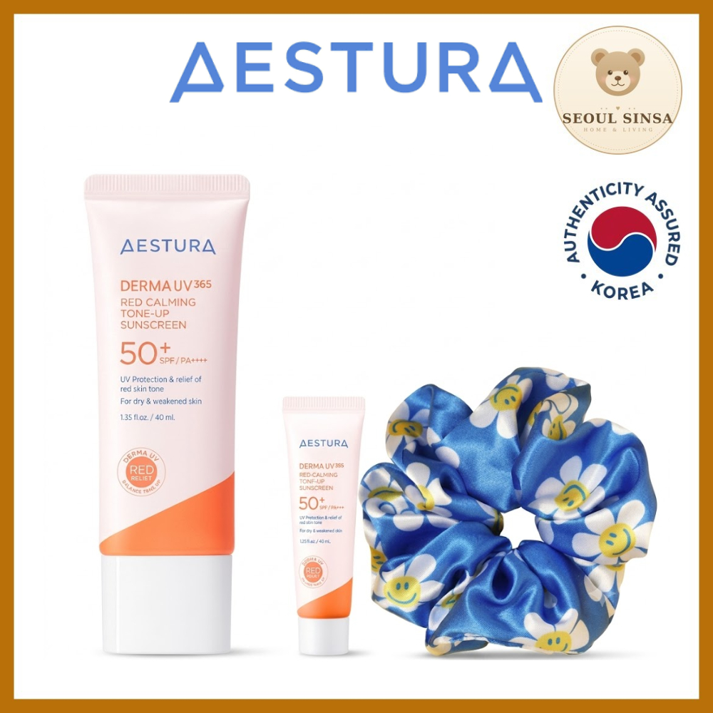 [AESTURA] Kem chống nắng Derma UV365 Red Calming Tone-up, 40ml + 10ml + Wiggle Scrunchie / AESTURA x