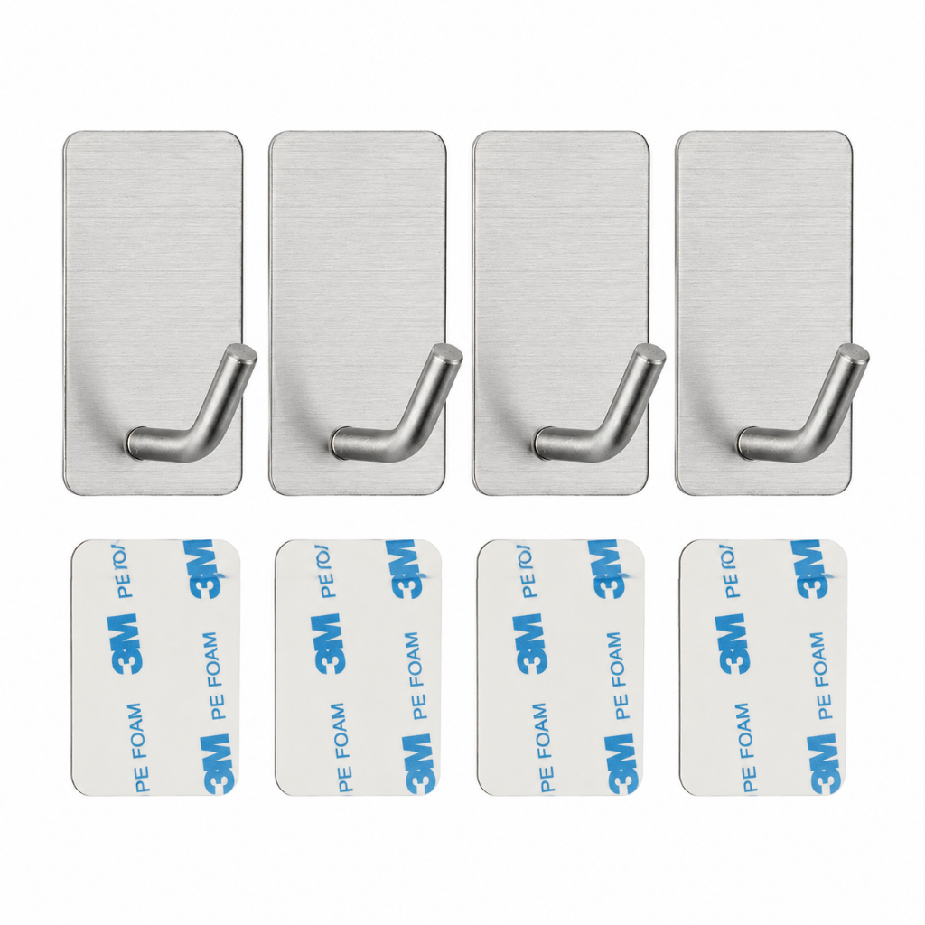 OPELLIA Self Adhesive Wall Hook SUS304 Stainless Steel 4PCS No Drill Bathroom Kitchen Storage Hook