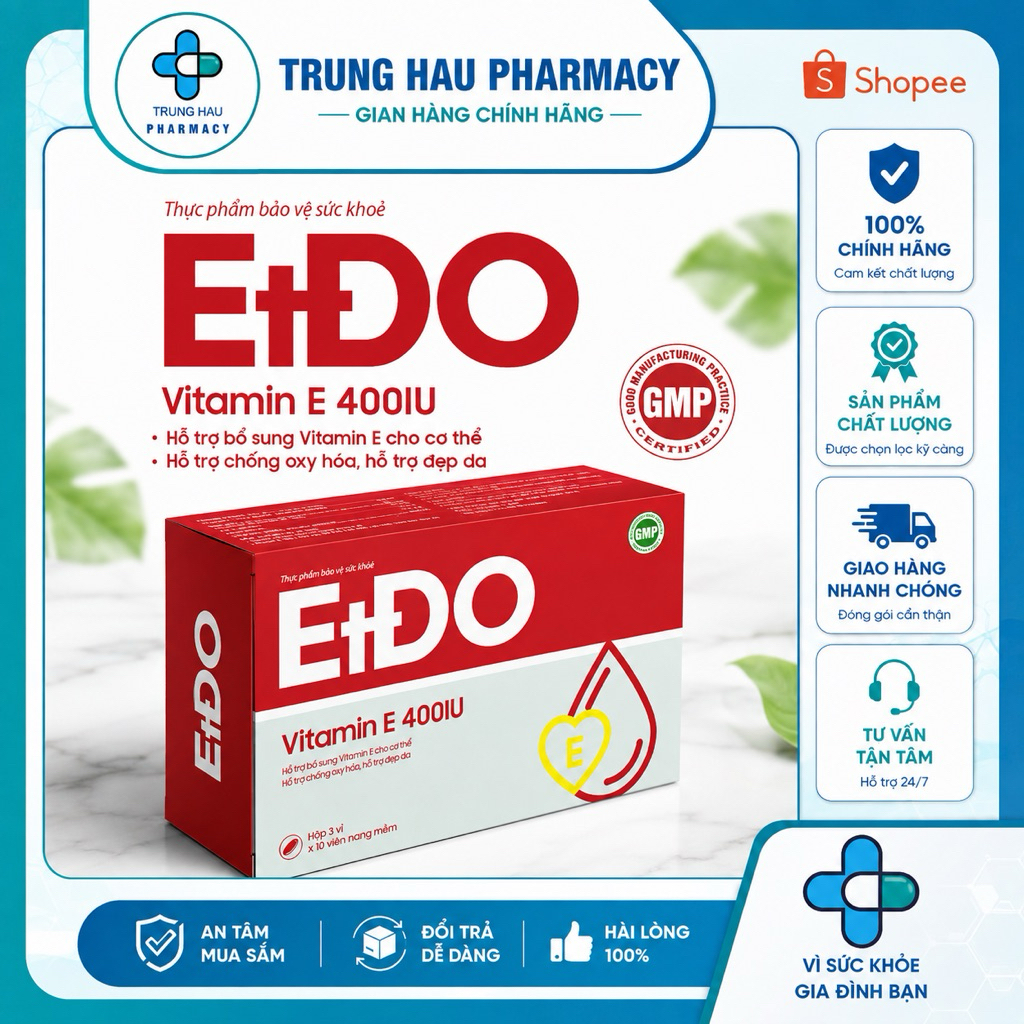 Vitamin ETDO 400IU Tín Phong hộp 30 viên - Bổ sung Vitamin E đỏ cho cơ thể, giúp chống oxy hoá, đẹp 