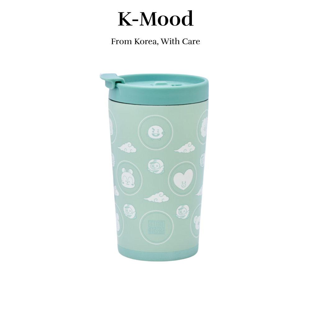 BTS BT21 K-Series Jar Flip Cap Tumbler 420ml Thiết kế trắng xanh truyền thống Hàn Quốc