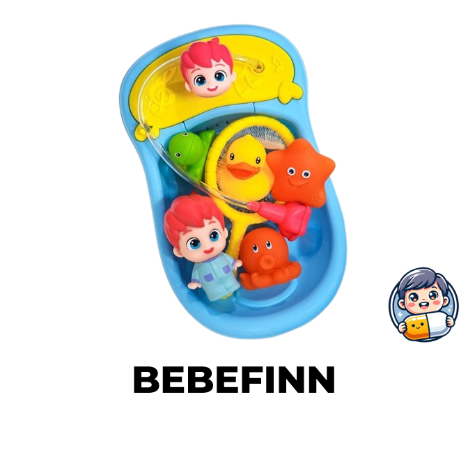 Bộ đồ chơi tắm trẻ em BEBEFINN có đồ chơi tắm và lưới câu cá