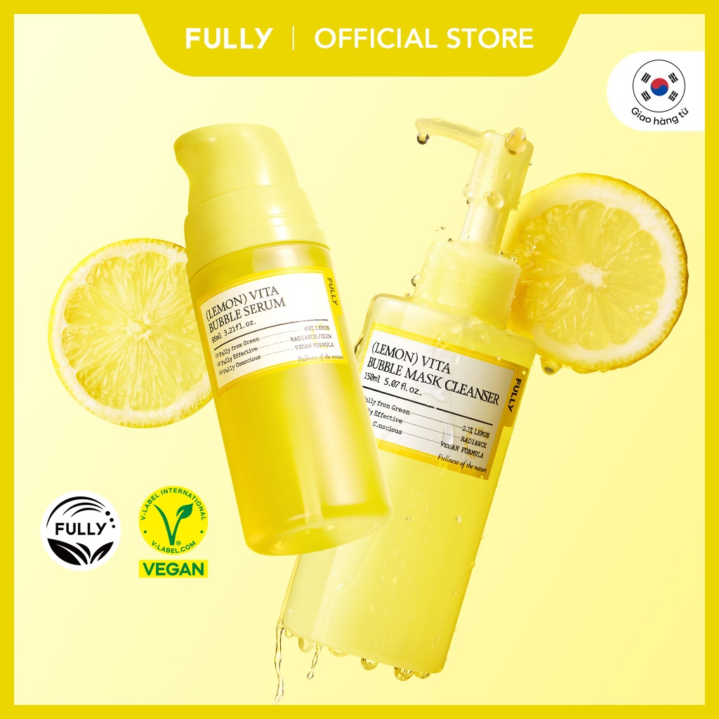 [FULLY Official] COMBO Sữa rửa mặt kiêm mặt nạ rửa mặt chanh vàng Vita Bubble 150ml + Serum chanh và
