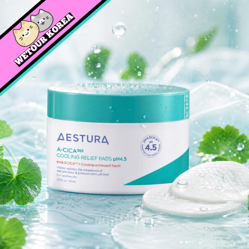 🇰🇷 AESTURA A-Cica 365 Cooling Relief Pad pH4.5 Toner Pad Rau Má Dịu Da Nhạy Cảm Ửng Đỏ 60 Miếng