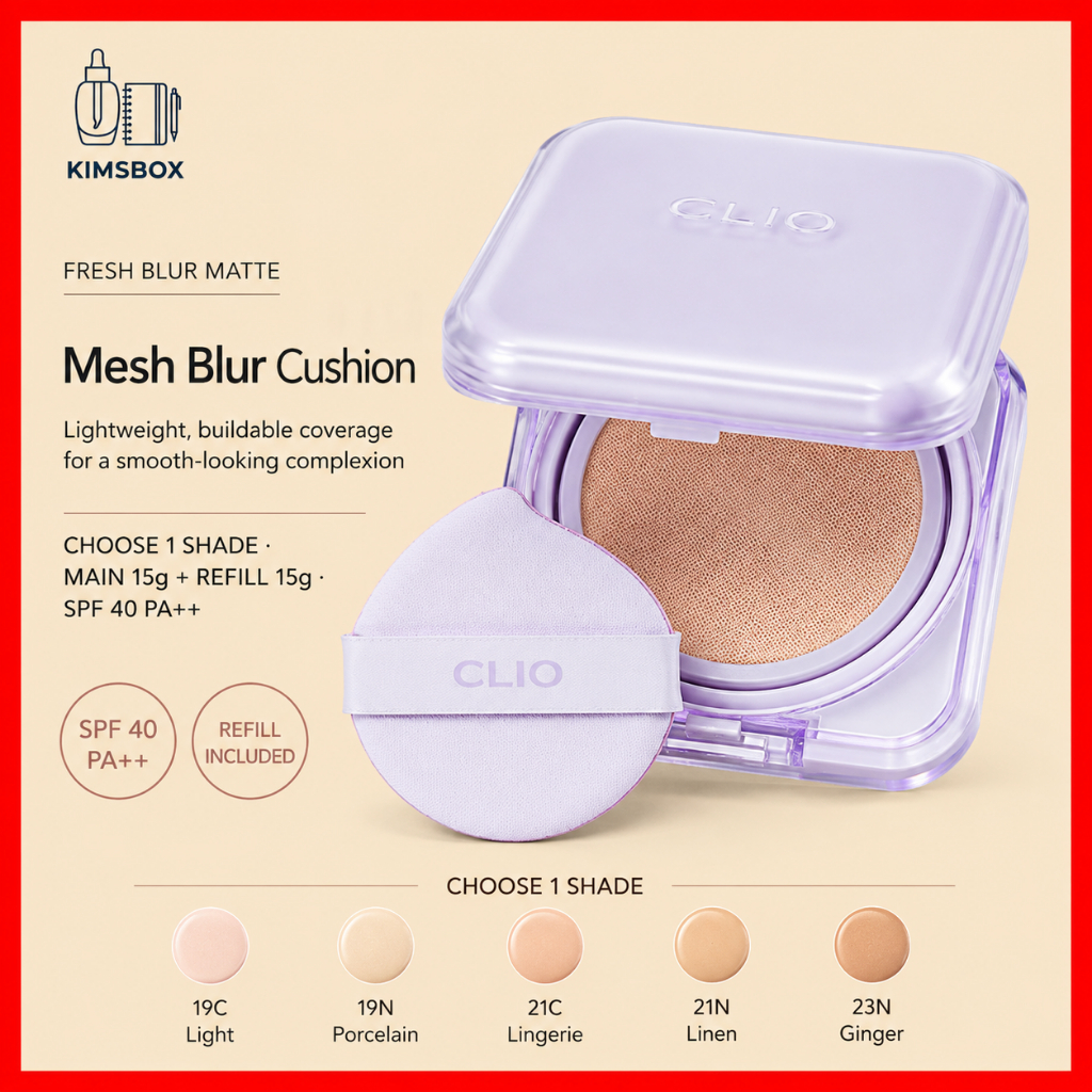 CLIO CLIP Mesh Blur Cushion Matte Pore Coverage SPF40 PA + + Main 15g + Refill 15g
