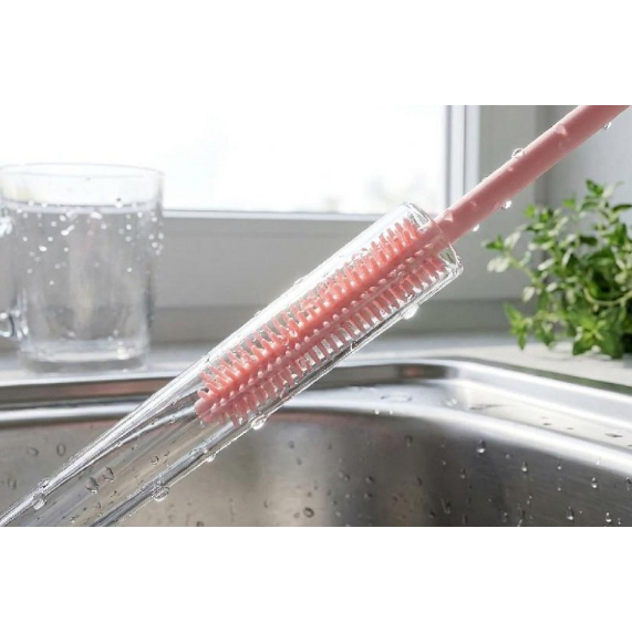 Bộ cọ làm sạch ống hút silicon Moodbling 25cm 6mm 2P Màu hồng bạc hà & má hồng, Máy làm sạch ống hút
