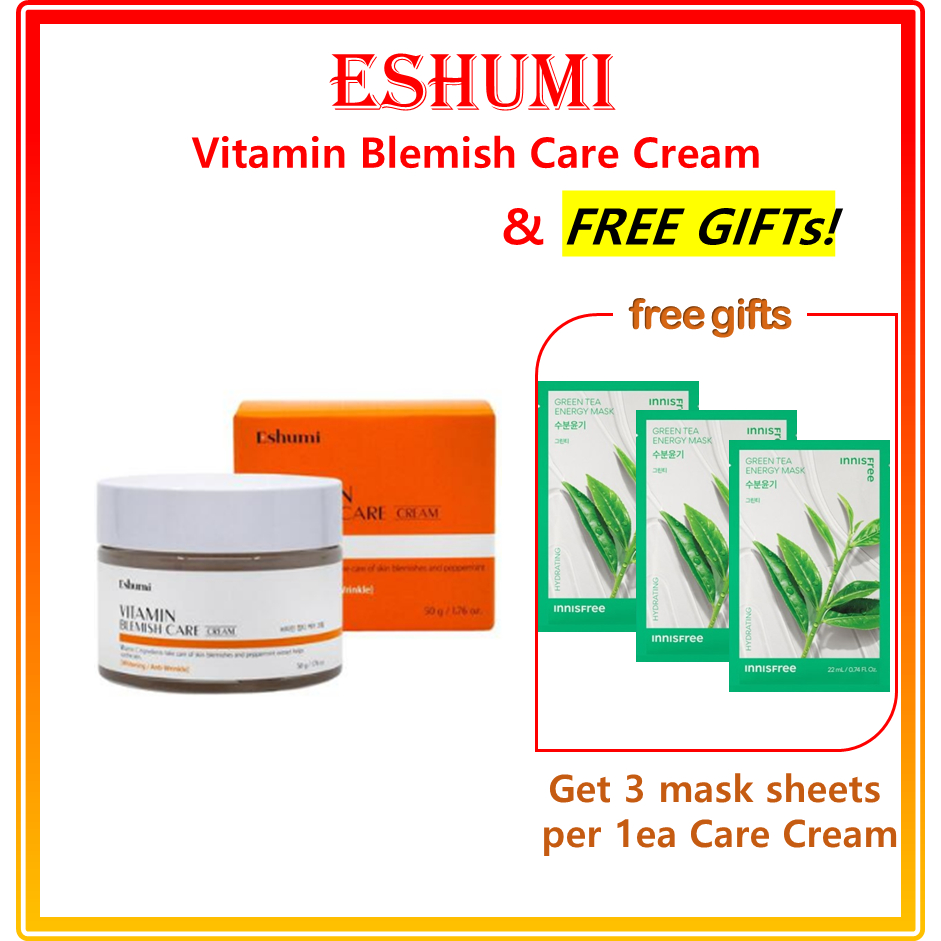 Eshumi vitamin blemish care cream quà tặng miễn phí (Serum hạt giống innisfree 15ml & retinol ampoul