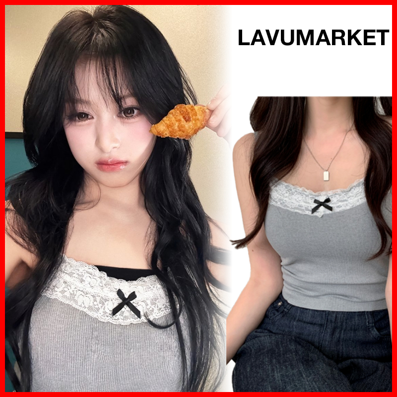 [BABYMONSTER AHYEON 's Pick] Áo hai dây ren ruy băng ba lê Sakura (3 màu)