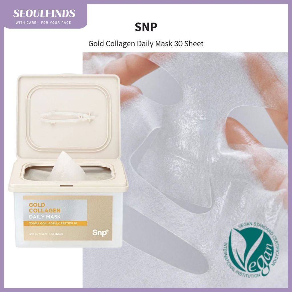 [SNP] Mặt nạ vàng Collagen hàng ngày 30 tờ | Mặt nạ chăm sóc đàn hồi nhanh Vegan