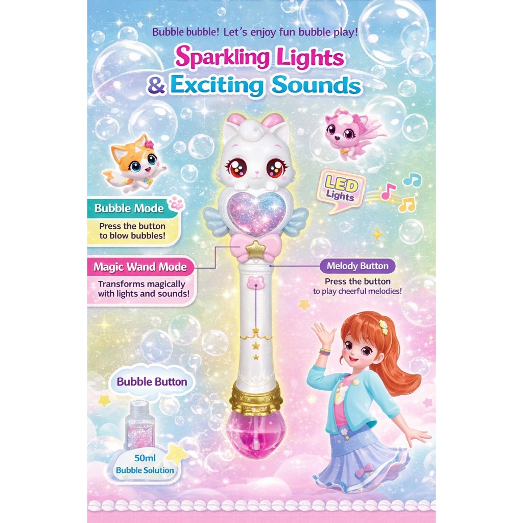 WishCat Ianyang LED Bubble Magic Wand Toy, 1 cái màu trắng, Đồ chơi chơi bong bóng cho trẻ em để vui