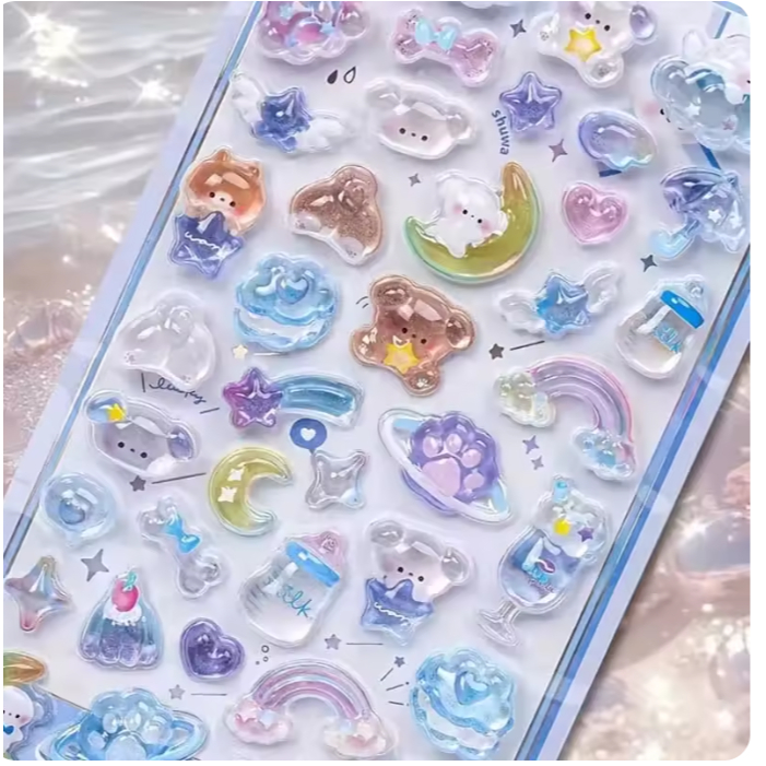 Kawaii Puffy Jelly Sticker 3D Phim hoạt hình dễ thương Deco Sticker Sheet