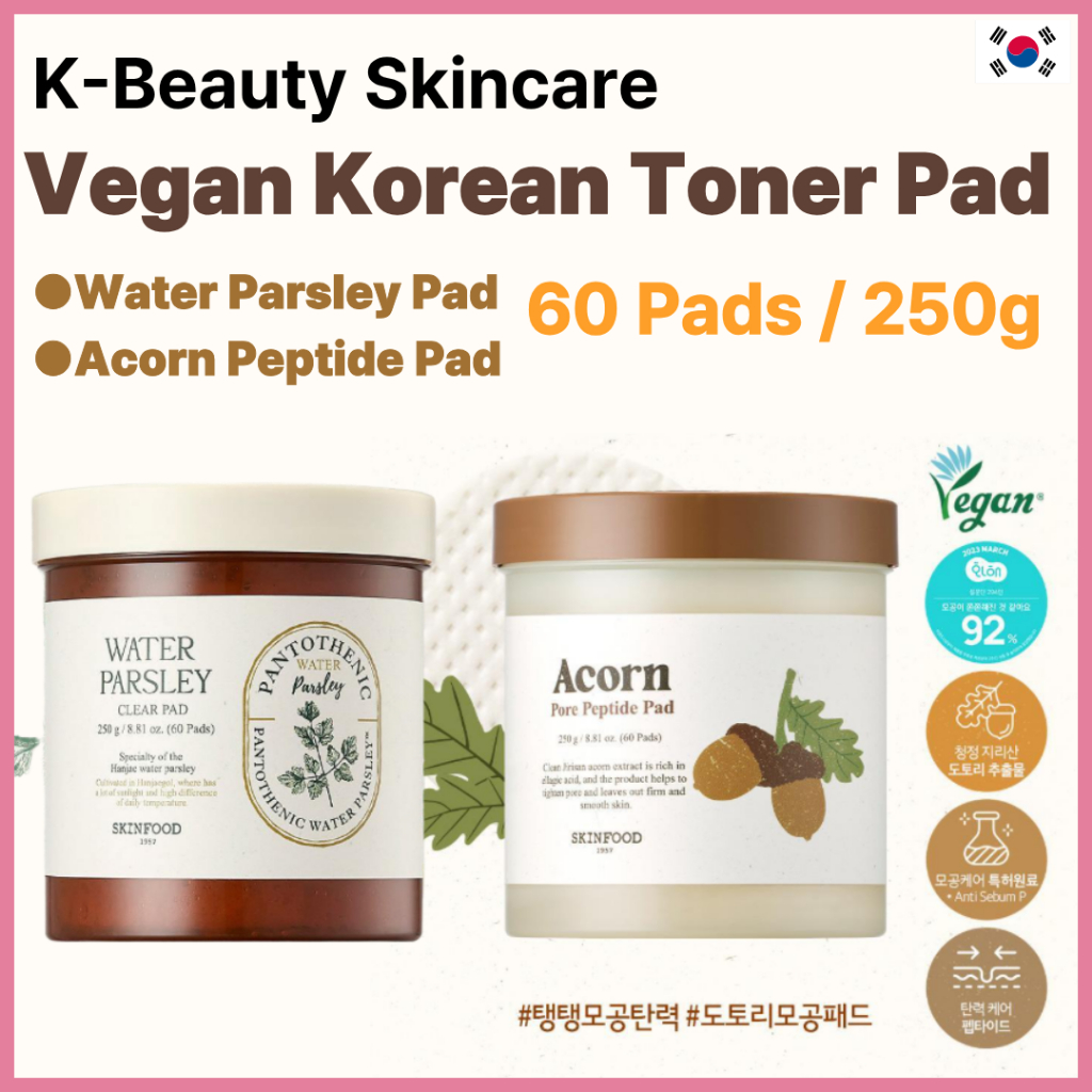 Vegan Toner Pad Pore Care Soothing Face Pad Water Parsley Acorn Peptide Da nhạy cảm K-Beauty SKINFOO