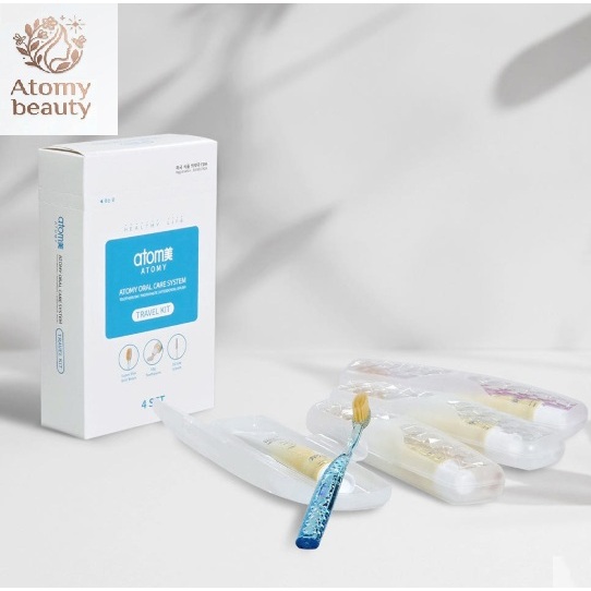 Hệ thống chăm sóc răng miệng Atomy [Gói 4 bộ] Bộ du lịch Bàn chải đánh răng di động & Kem đánh răng 