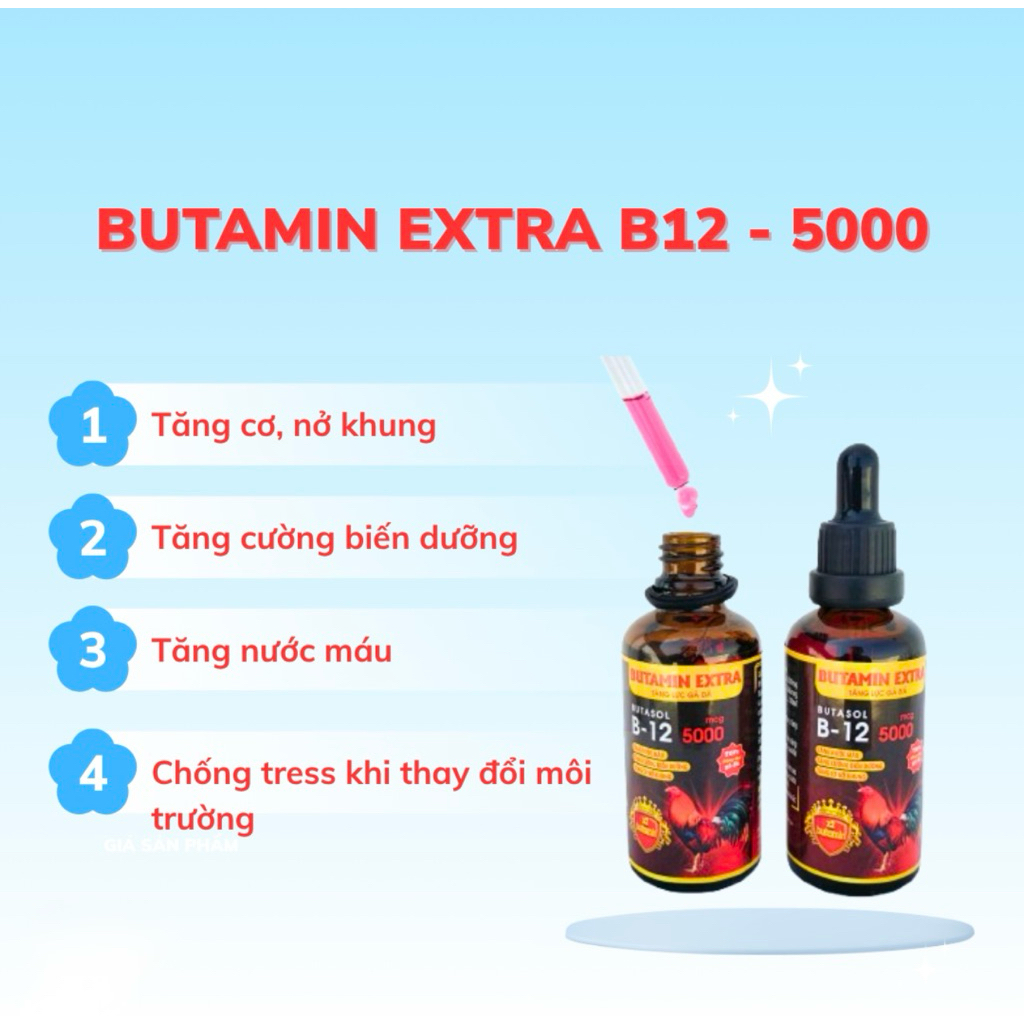 Butamin Extra B12 - 5000, Cung Cấp Dinh Dưỡng Thiết Yếu Cho Gà, Tăng Cơ Nở Khung & Cường Biến Dưỡng 