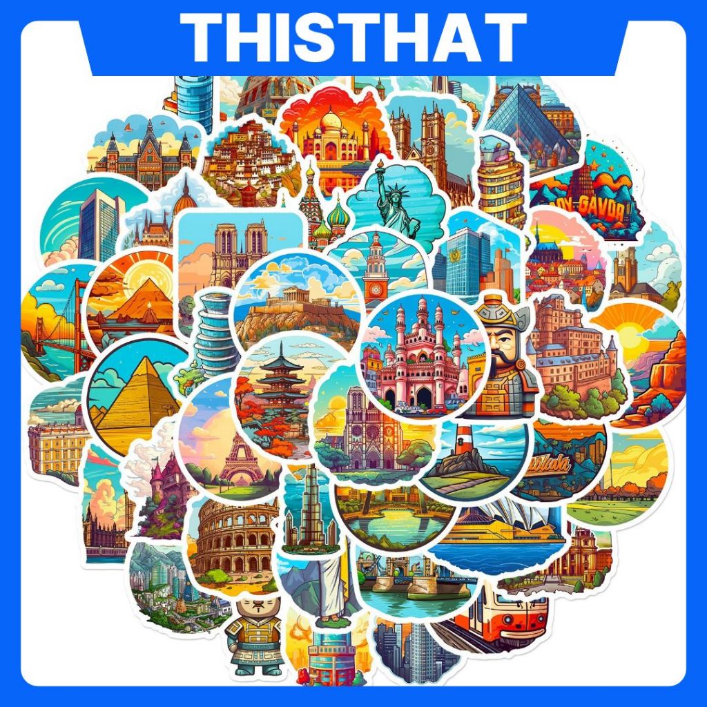 50 Miếng Dán Cột Mốc Thế Giới / Miếng Dán Dễ Thương, Vali, Vỏ Điện Thoại, Laptop Và Quà Tặng Cho Trẻ