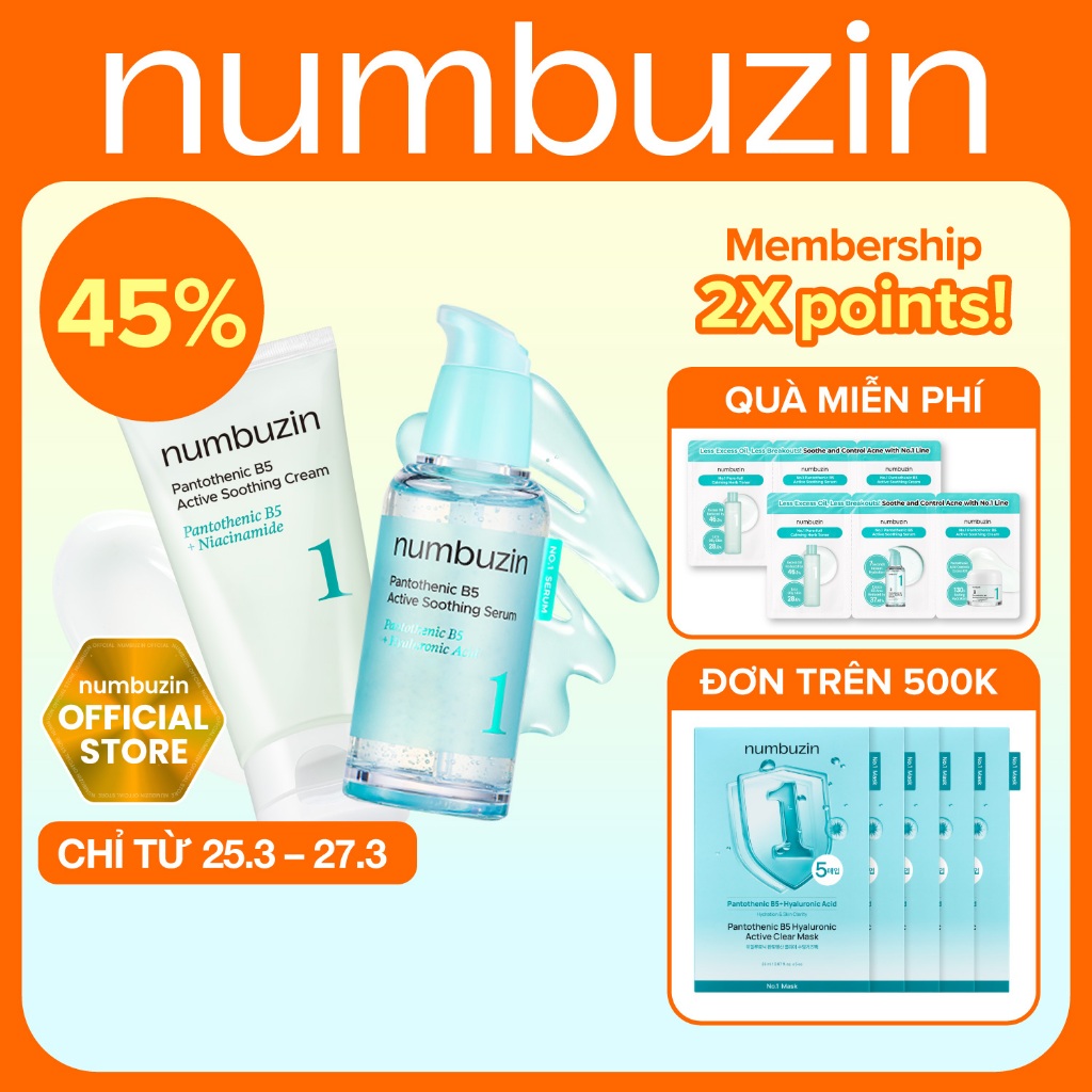 (SET) numbuzin Kem làm dịu hoạt tính No.1 Pantothenic B5 + Serum SET