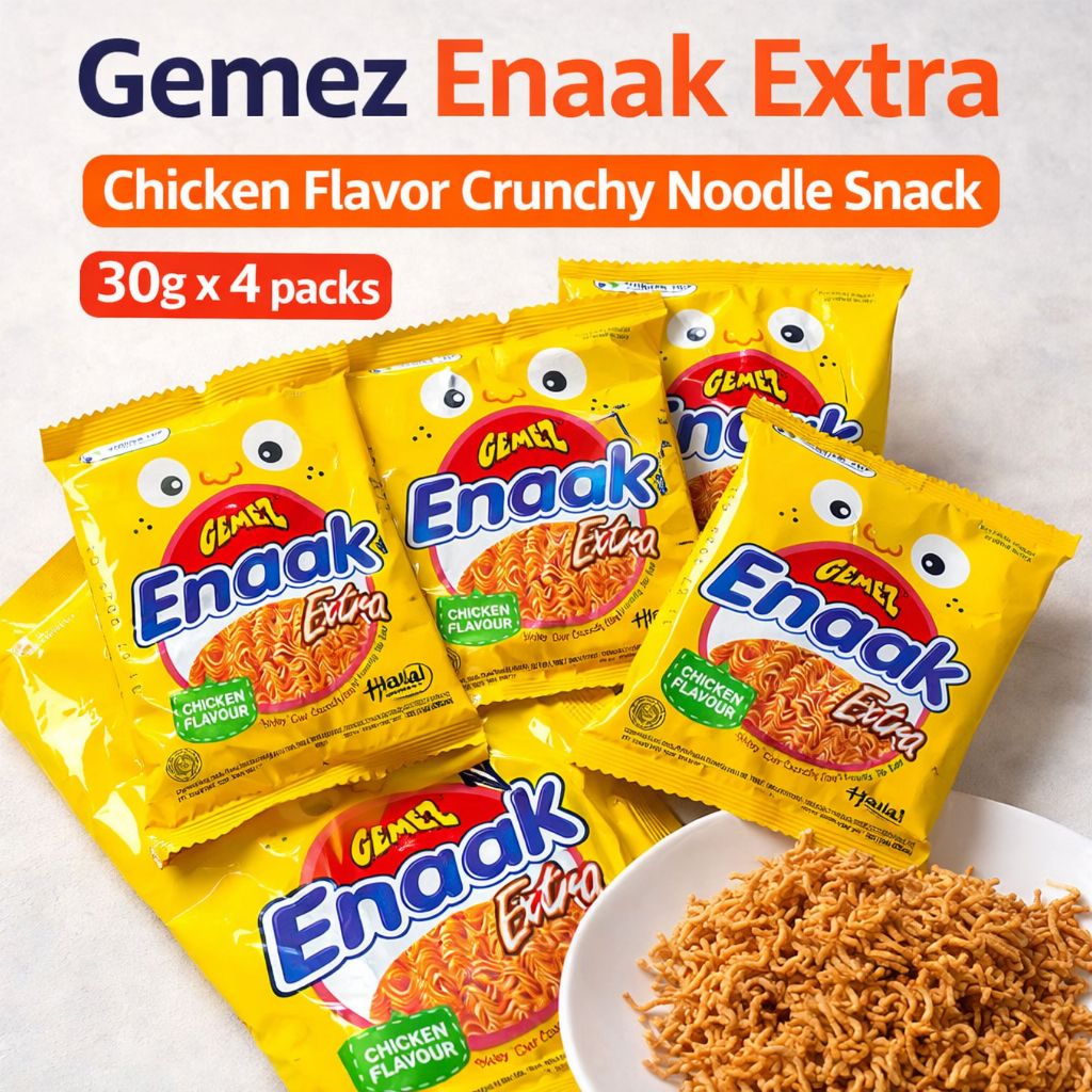 Gemez Enaak Extra Chicken Flavor Crunchy Noodle Snack 30g x 4 Gói | Đồ ăn nhẹ giòn Indonesia | CHỨNG