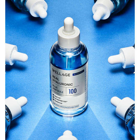 [Wellage] Real Hyaluronic Blue Ampoule 100ml Serum dưỡng ẩm chuyên sâu Nhiều HA Beta Glucan Pantheno