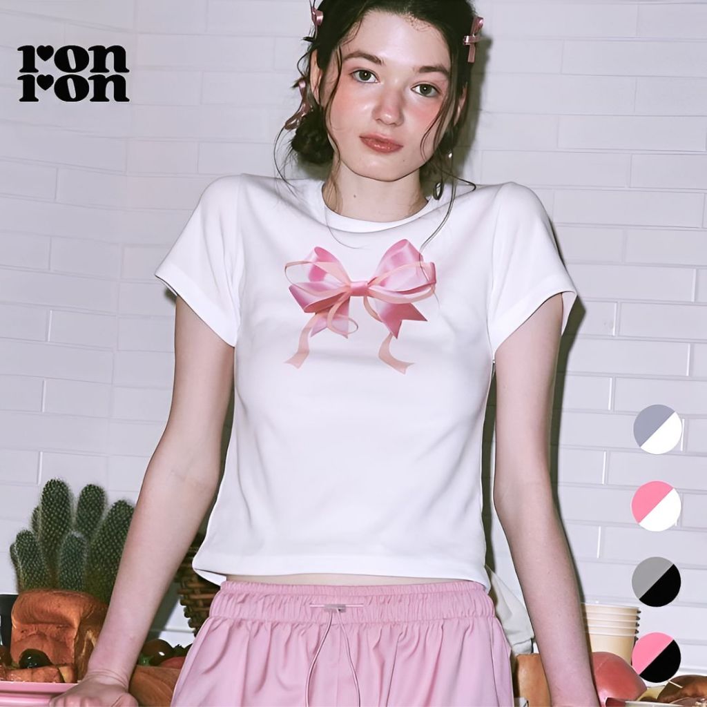 [RONRON] Blackpink Jennie's Pick ÁO THUN RIBBON SLIM CROP ĐÔI / 4 màu Chính hãng 100%