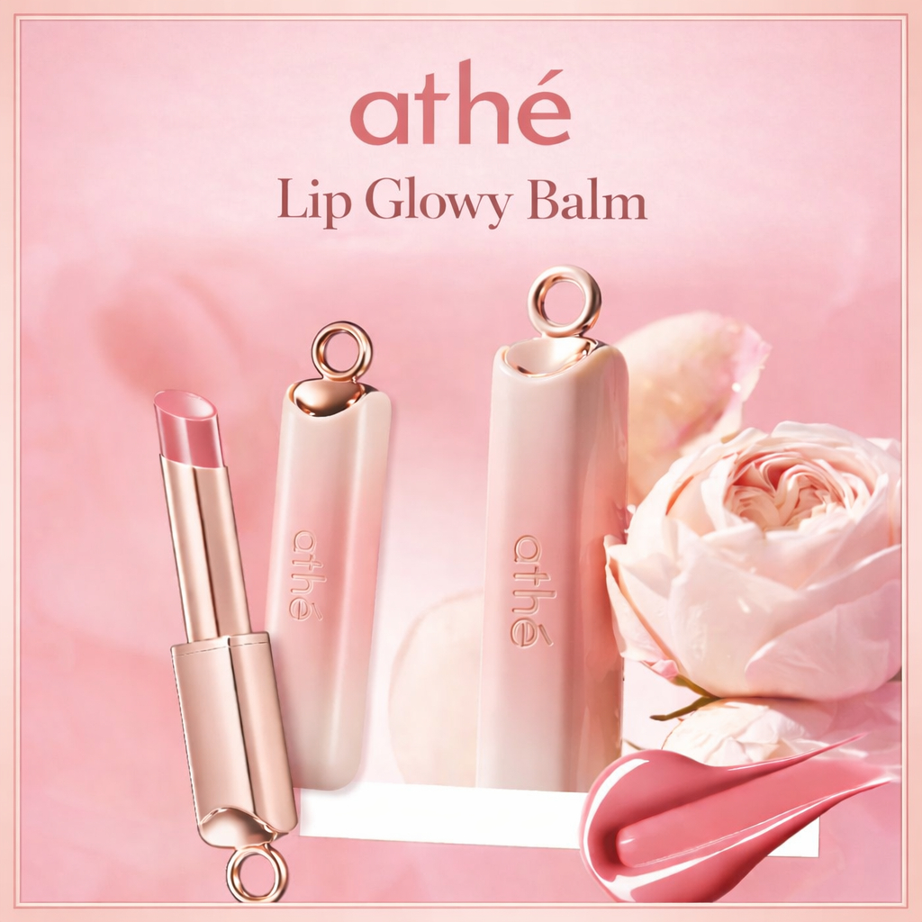 [athe '] Son dưỡng môi phát sáng 12 màu "& Móc khóa gương trái tim (Quà tặng miễn phí)"