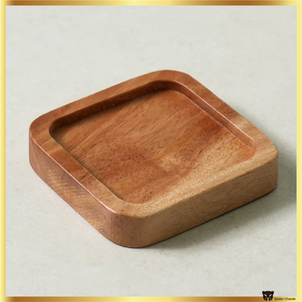 [Daiso Hàn Quốc] Đế lót ly vuông gỗ Acacia AKAZEN 9cm | Kiểu khay Mini Coaster bằng gỗ tự nhiên
