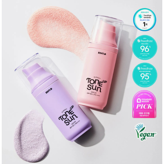 Edit.B Sunday Tone-Up Sun Serum 55ml SPF50 + PA + + + + / 1-Second Tone-Up Sun Base / Kem chống nắng