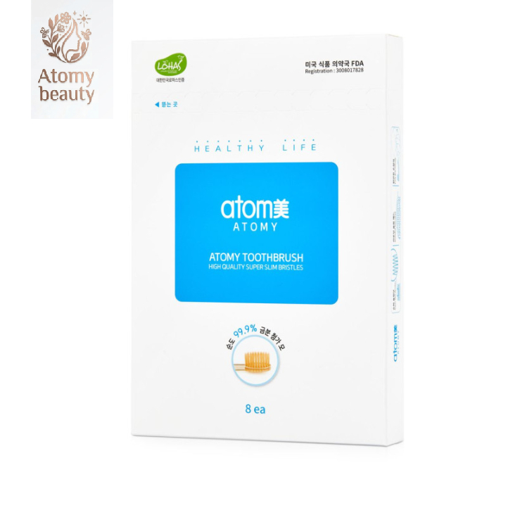 Bàn chải đánh răng Atomy [1 bộ / 8 chiếc] Lớp phủ bột vàng kháng khuẩn siêu mỏng