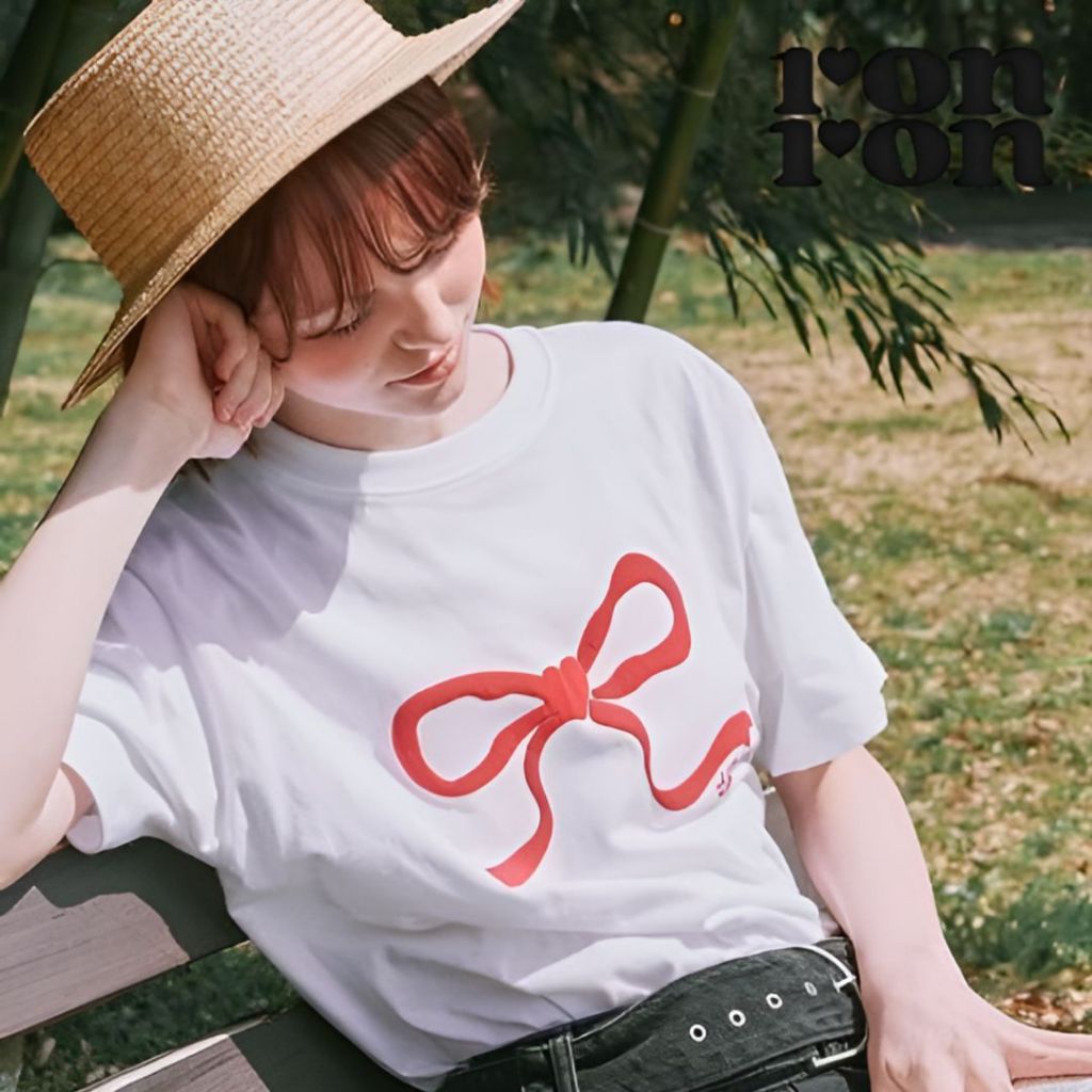 [RONRON] Áo thun Embo Heart Ribbon Basic Fit 100% Authentic