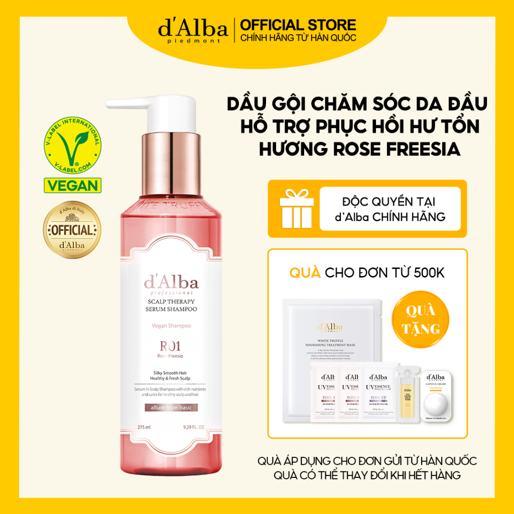 [d'Alba Official] Dầu gội phục hồi tóc hư tổn chăm sóc da đầu hương hoa hồng sang trọng 275ml