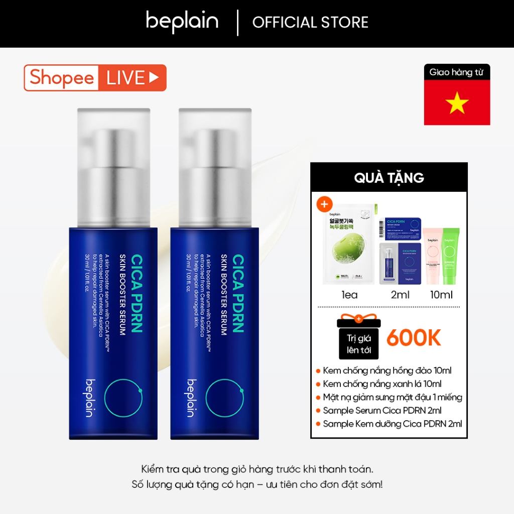 [BEPLAIN X KOL] [Combo độc quyền 30ml X2] Tinh chất BEPLAIN PDRN Rau Má phục hồi & tái sinh tổn thương cho da trẻ hoá, cấp ẩm & căng bóng Cica PDRN Skin Booster Serum 30ml +30ml