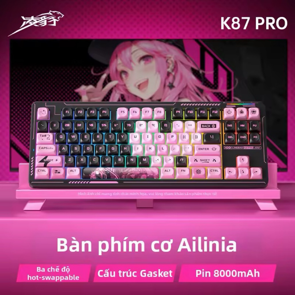 [Hoả Tốc] Bàn Phím Cơ Lingbao K87/K87 Pro Hot Swap 3 Mode | Gasket | Pin 10000mAh | RGB Cao Cấp