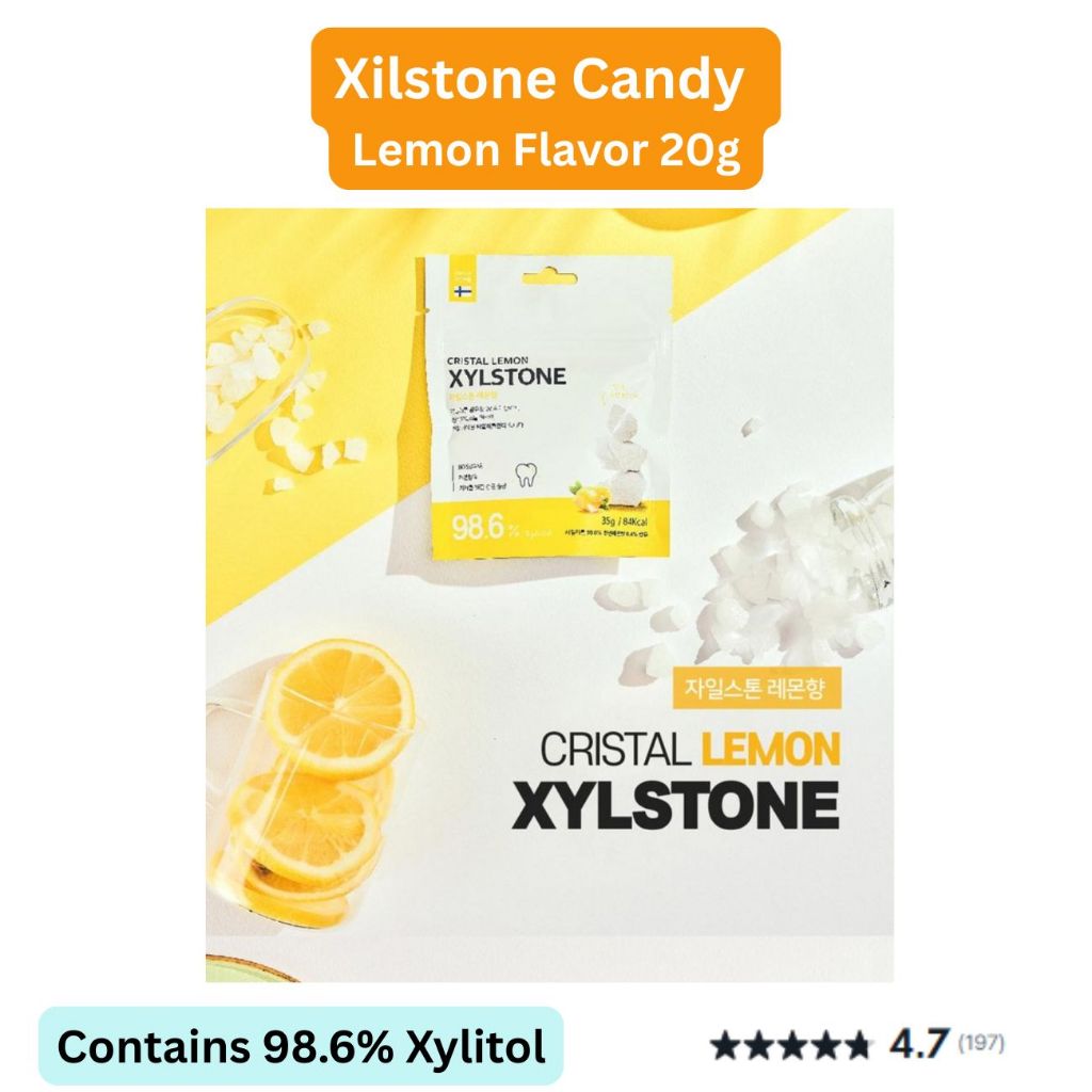 Kẹo Xylitol chanh pha lê XYLSTONE 20g (98,6% Xylitol) | Bạc hà chanh không đường