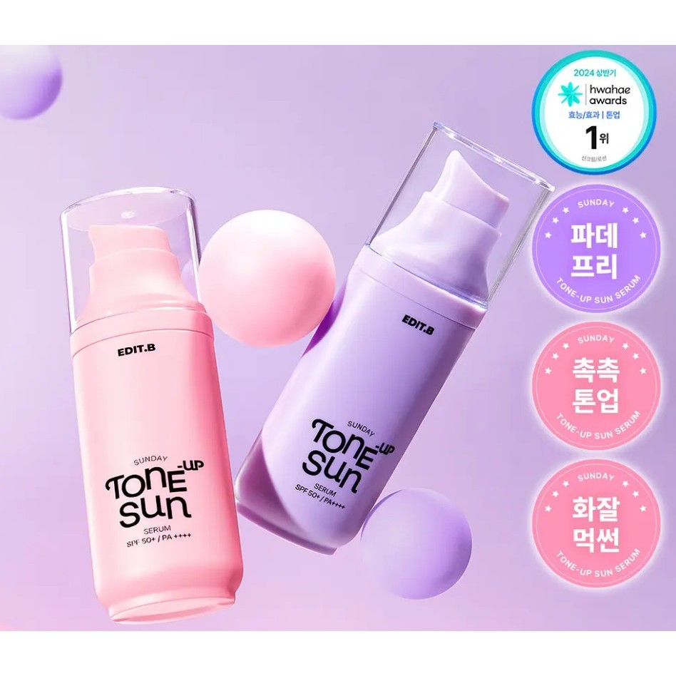 EDIT.B Sunday Tone Up Sun Serum 55ml, Kem chống nắng nhẹ hàng ngày Oliveyoung