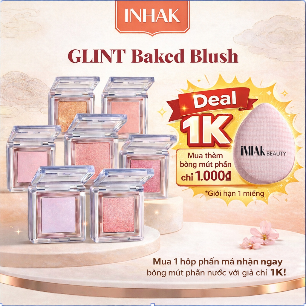 Phấn má hồng nướng Glint - 9 màu 2.4g - Phấn má hồng lâu trôi, suốt ngày cho một cái nhìn tự nhiên. 