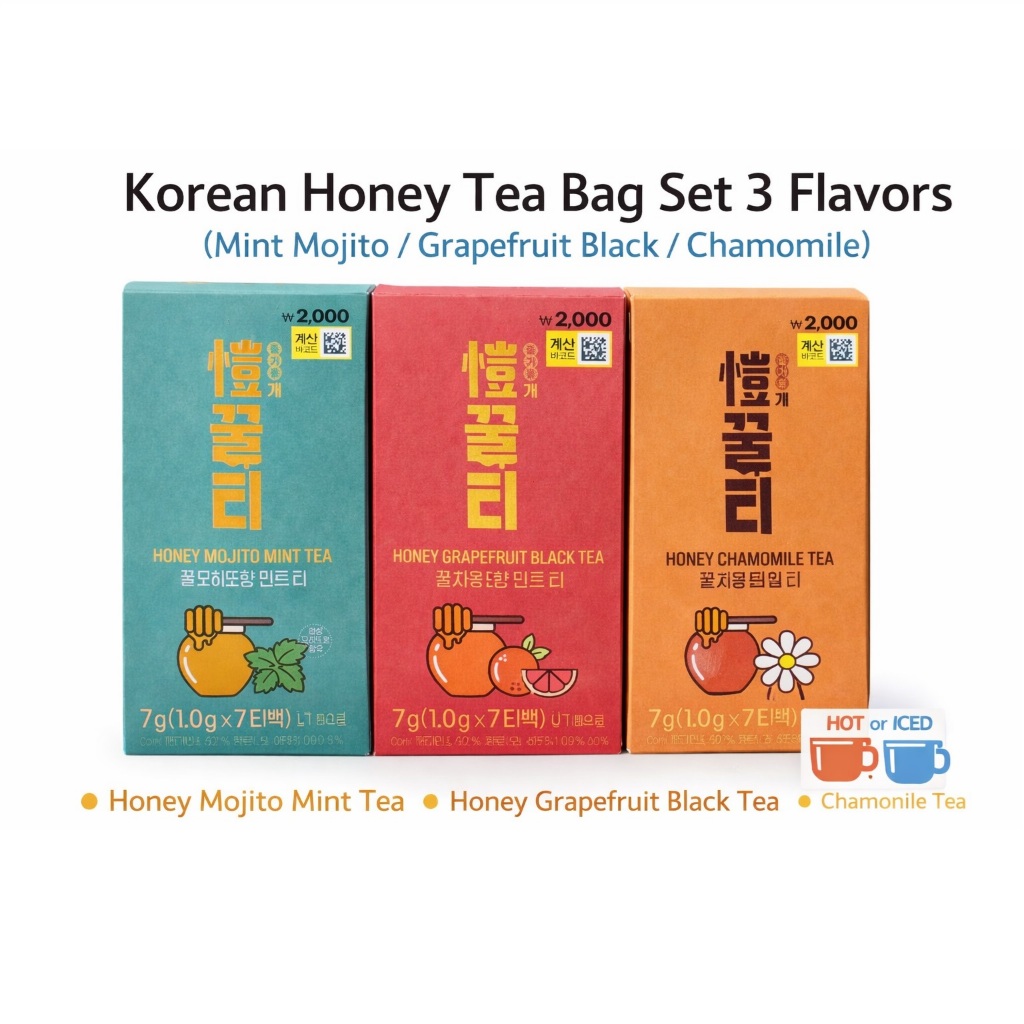 Bộ túi trà mật ong Hàn Quốc 3 hương vị (Mint Mojito / Bưởi đen / Hoa cúc) 7 túi trà | Trà uống nước 
