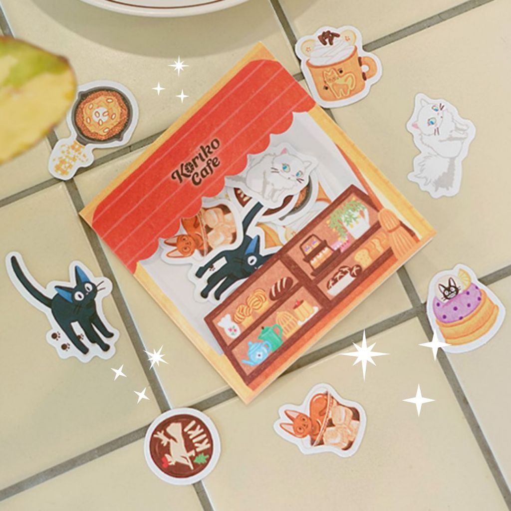 Bộ nhãn dán dịch vụ giao hàng của Kiki - Nhật ký Ghibli, Nhãn dán tròn & minh họa Jiji Cat, Kiki Ani