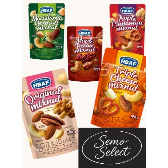 HBAF MIX NUTS 190g (5 hương vị: Nguyên bản, Maple Pecan, Muối thảo mộc Macadamia, Quế táo, Phô mai b