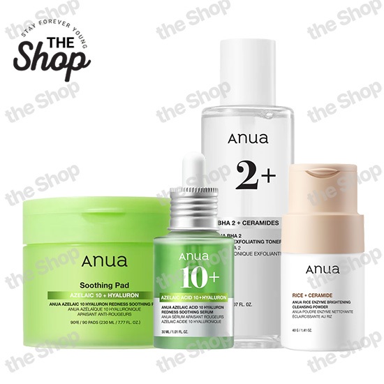 ANUA Rice Enzyme Cleaning Powder BHA 2% Toner 150ml Azelaic Acid 10 Hyaluron Soothing Pads 90 Serum 