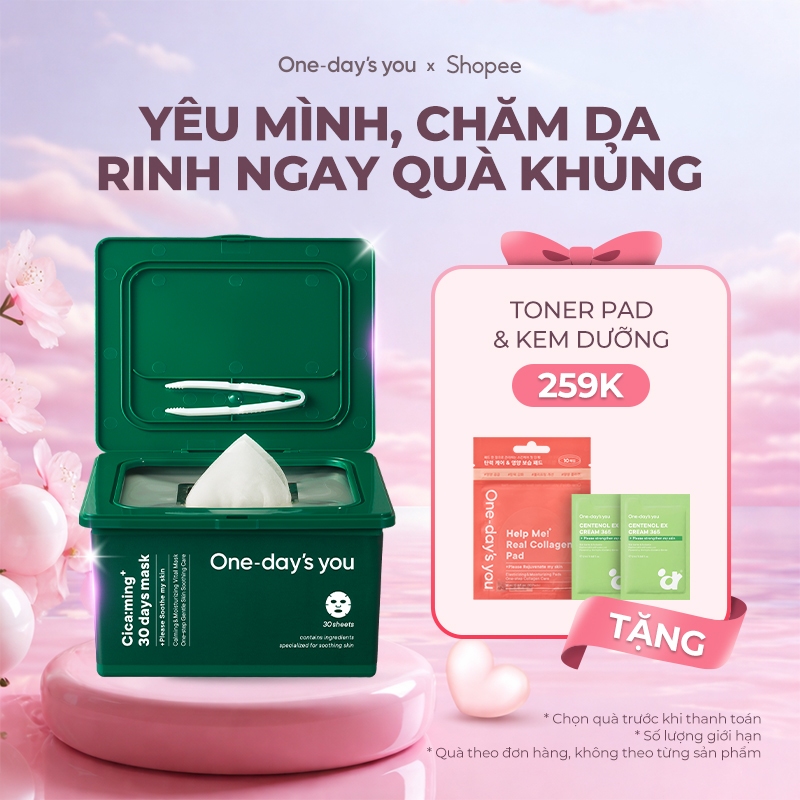 Hộp 30 miếng Mặt Nạ/ Daily Mask Giảm Mụn, Dưỡng Ẩm, Tái Tạo, Dịu Da | ONE-DAY'S YOU Cicaming 30 Days