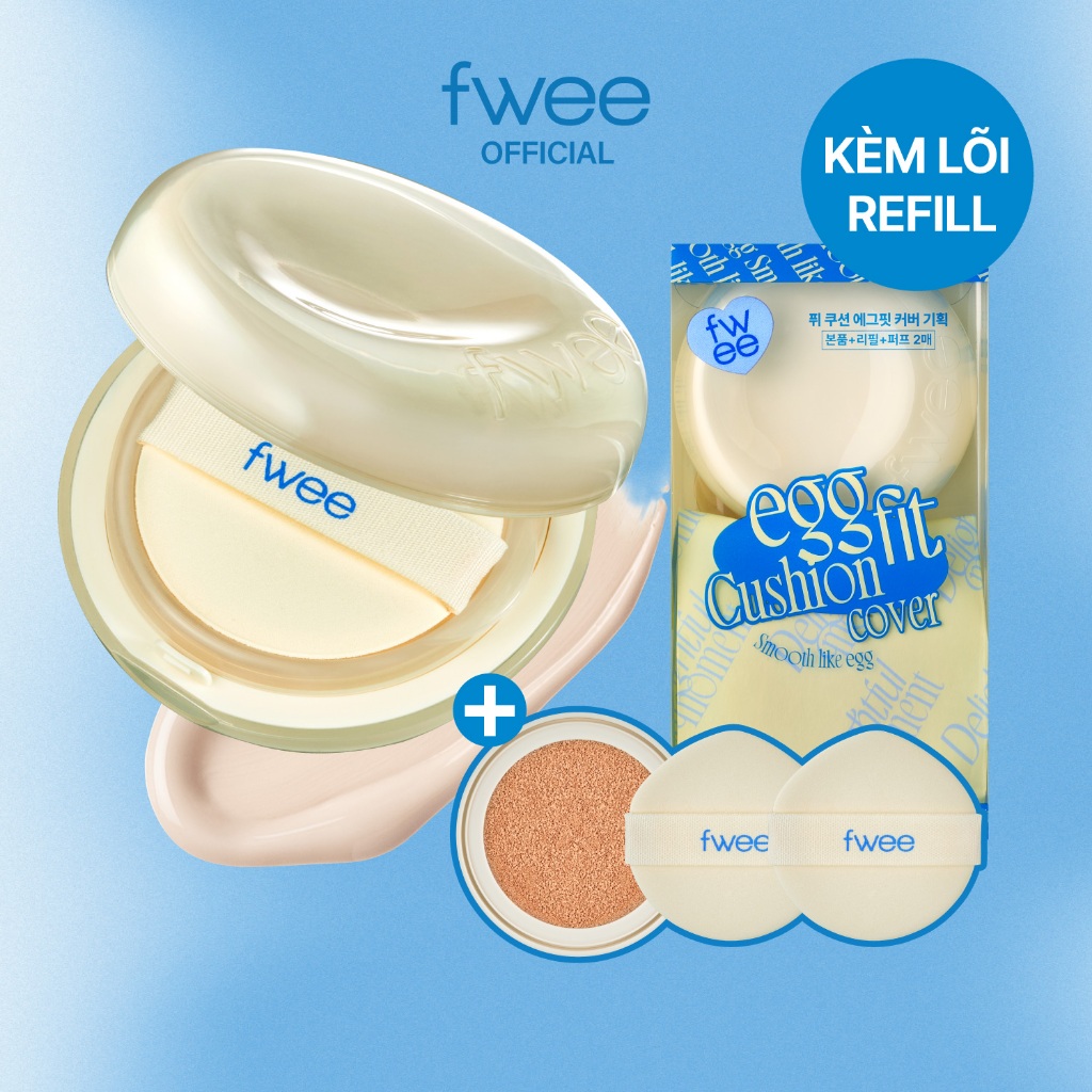 [fwee] Cushion Egg fit cover [Lõi thay thế] — Cushion + Lõi refill 13g + 2 Bông Mút