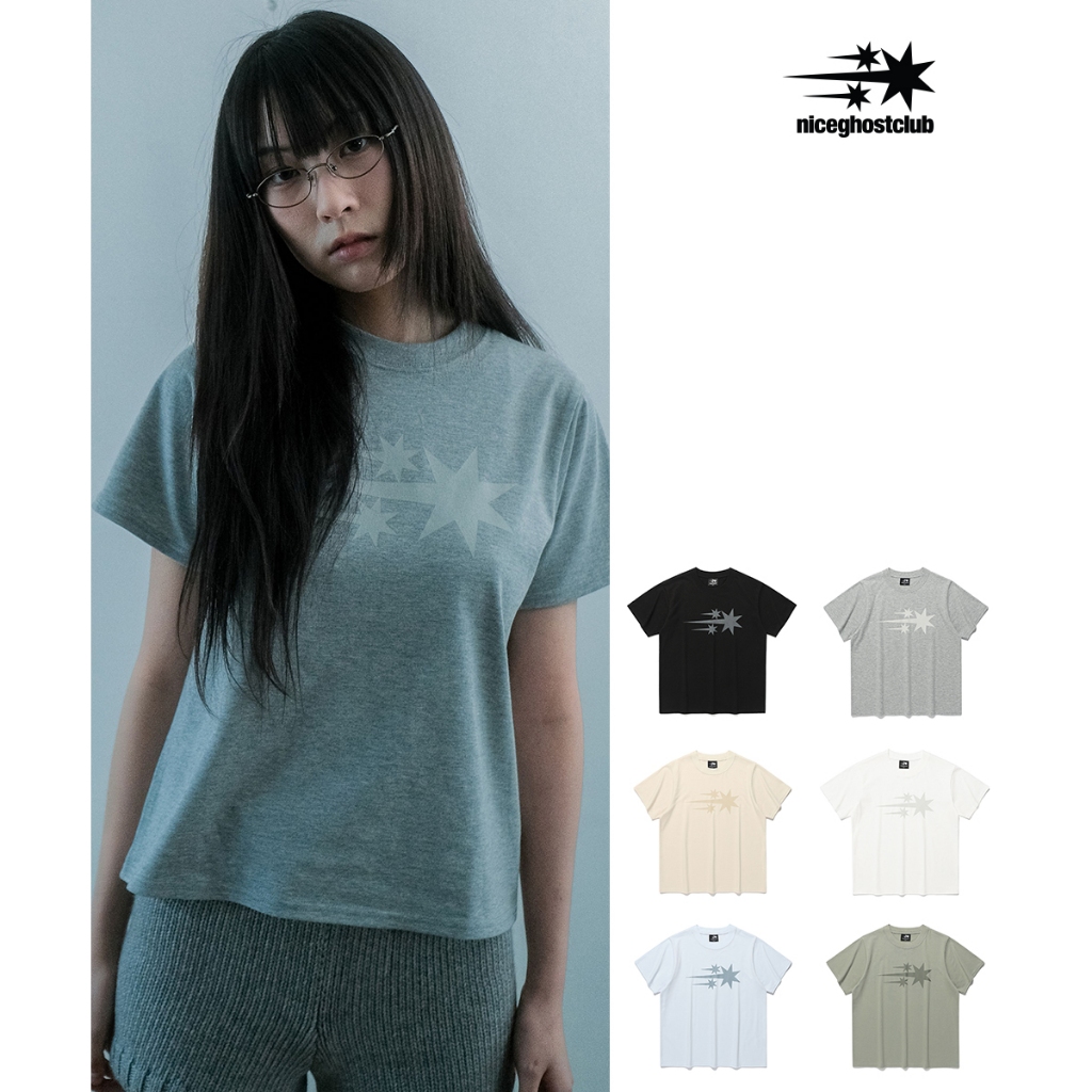 [niceghostclub] 3STARS SYMBOL CROP SLIM TEE _ Unisex _ phong cách Hàn Quốc