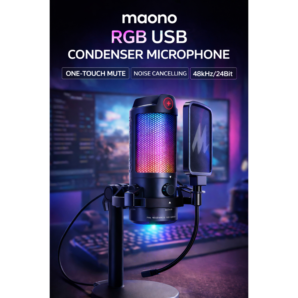 Micro ngưng tụ USB maono RGB | Tắt tiếng một chạm | Khử tiếng ồn | 48kHz / 24Bit