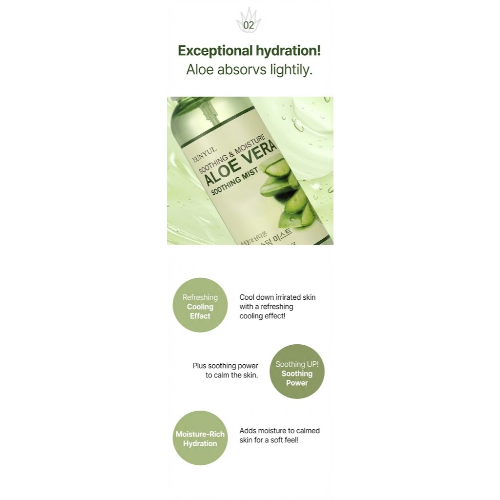 Eunyul Aloe Soothing Mist 150ml 1ea Hydrating Face Body Moisture Spray Làm mới Chăm sóc da