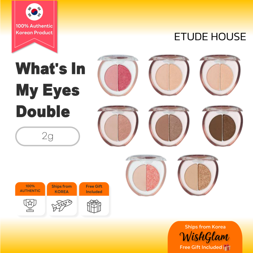 ETUDE What’s In My Eyes Double 2g (8 Colors) Dual Eyeshadow Compact, Blendable Matte & Shimmer