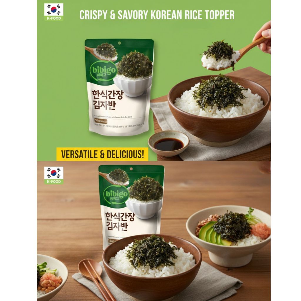 [Bibigo] Bột Rong Biển Hương Vị Nước Tương 20g x 20 Gói | Topping Gim rang giòn cho cơm, món ăn liền