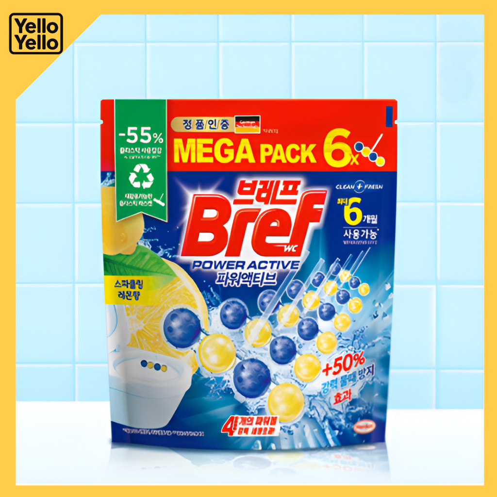 BREF Power Active Toilet Rim Block Lemon 6P Mega Pack 300g Fresh Cleaning MADE IN KOREA