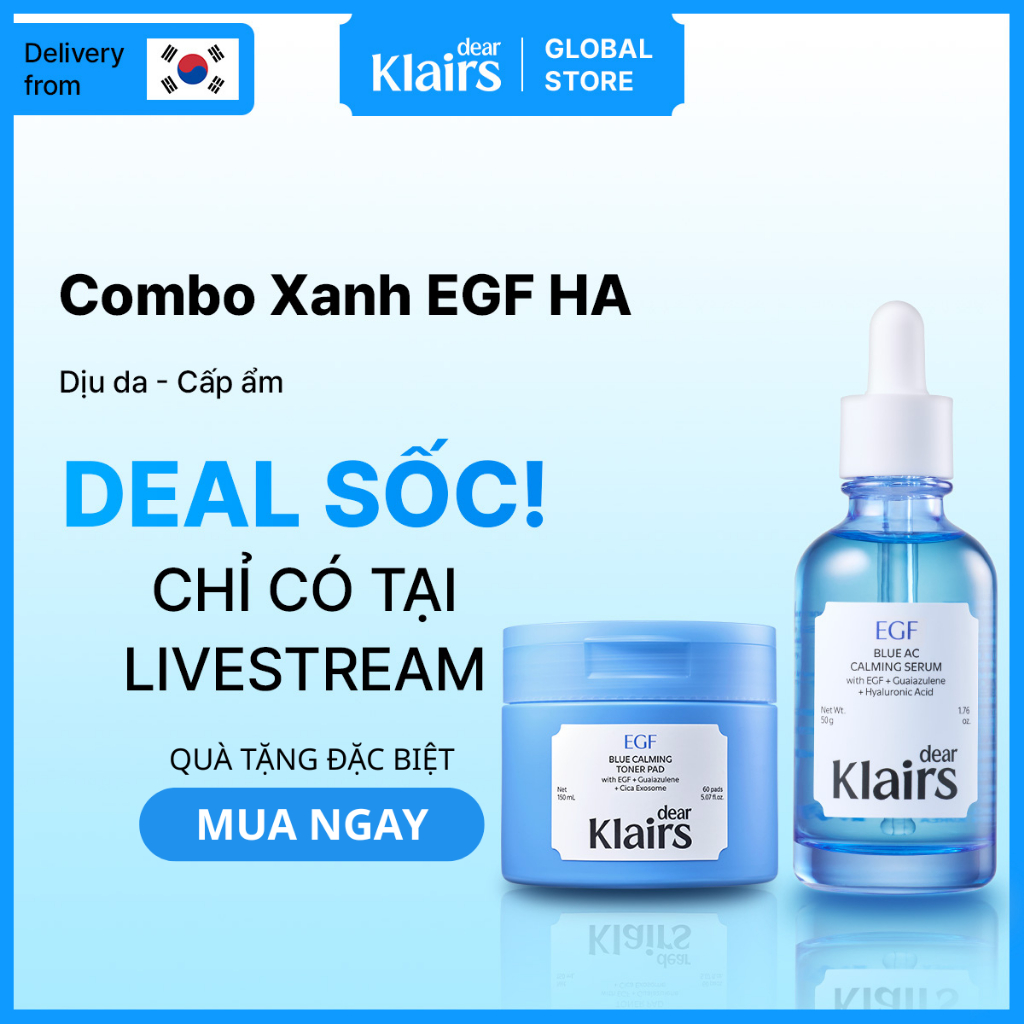 [Độc quyền Livestream] [Klairs Global] [Combo Xanh EGF HA] Dear Klairs EGF Blue AC Calming Serum 50g