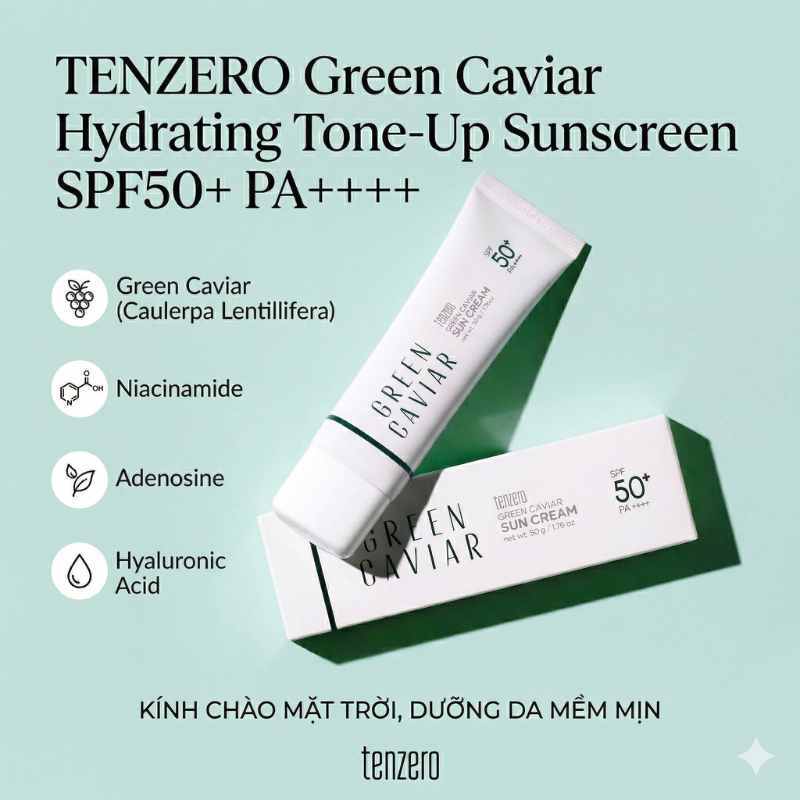 Kem Chống Nắng TENZERO Green Caviar SPF50+ PA++++ 50ml Hàn Quốc Bảo Vệ Da Trước Tia UV Dưỡng Ẩm Làm 