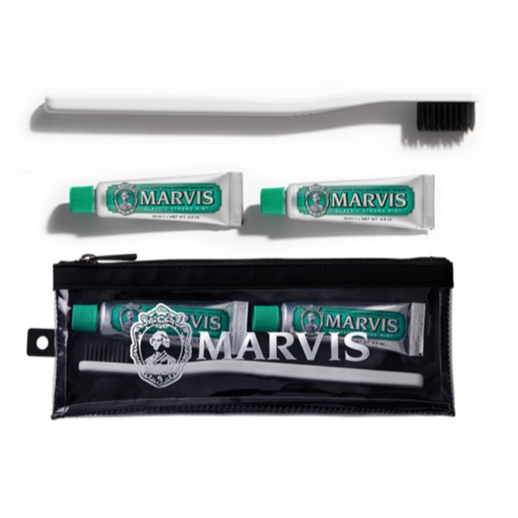 [MARVIS] Bộ Túi Du Lịch, Bàn Chải Đánh Răng (Trắng) + Kem Đánh Răng 10ml x 2