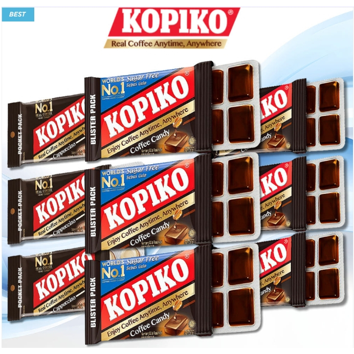 [KOPIKO] Gói vỉ kẹo cà phê 32g / 75g - Không đường, Cà phê, Cappuccino / Bộ gói 9 gói & 3 gói